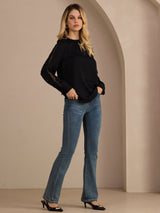 [Sort] SilkSilky-DK Long Sleeve Keyhole Neck Damebluser 007