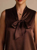 [Mørk Chokolade] SilkSilky-DK Sleeveless Tie Neck Camisole Top 004