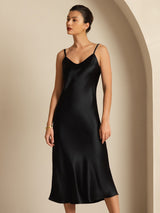 [Sort] SilkSilky-DK Sleeveless V Neck Kjole 006