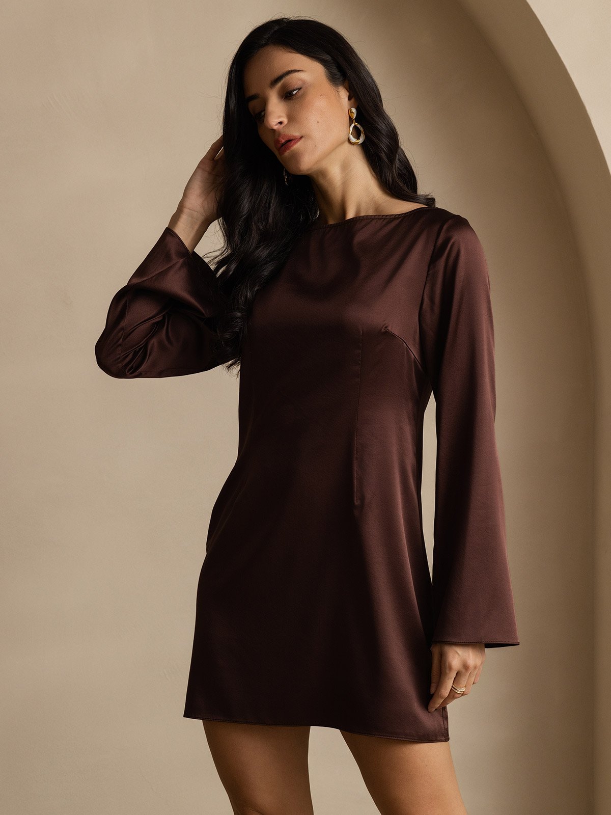 SilkSilky-DK 19Momme Silke Dress Kaffe 006