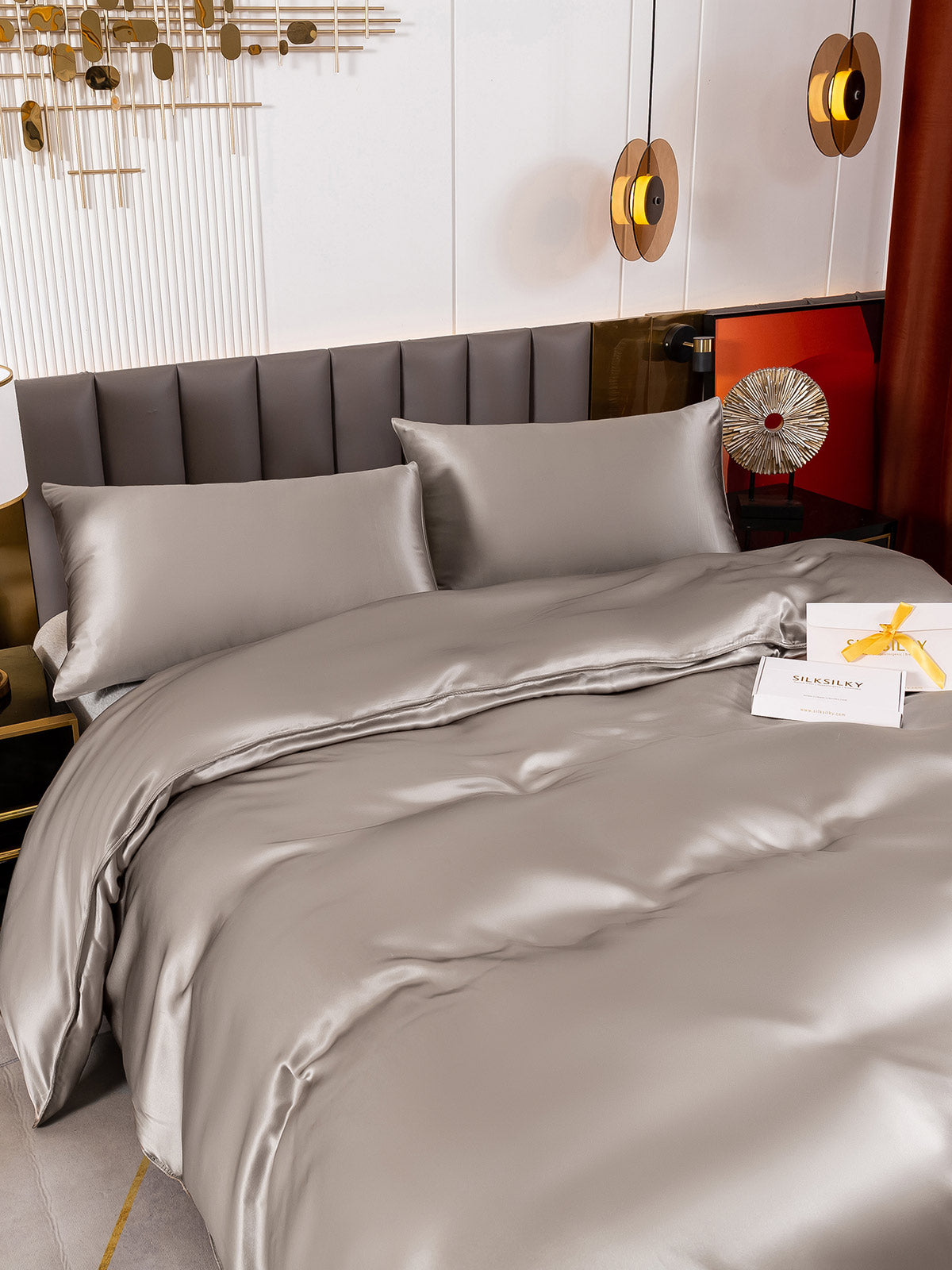[Grå] SilkSilky-DK 19Momme Bedding Set 005