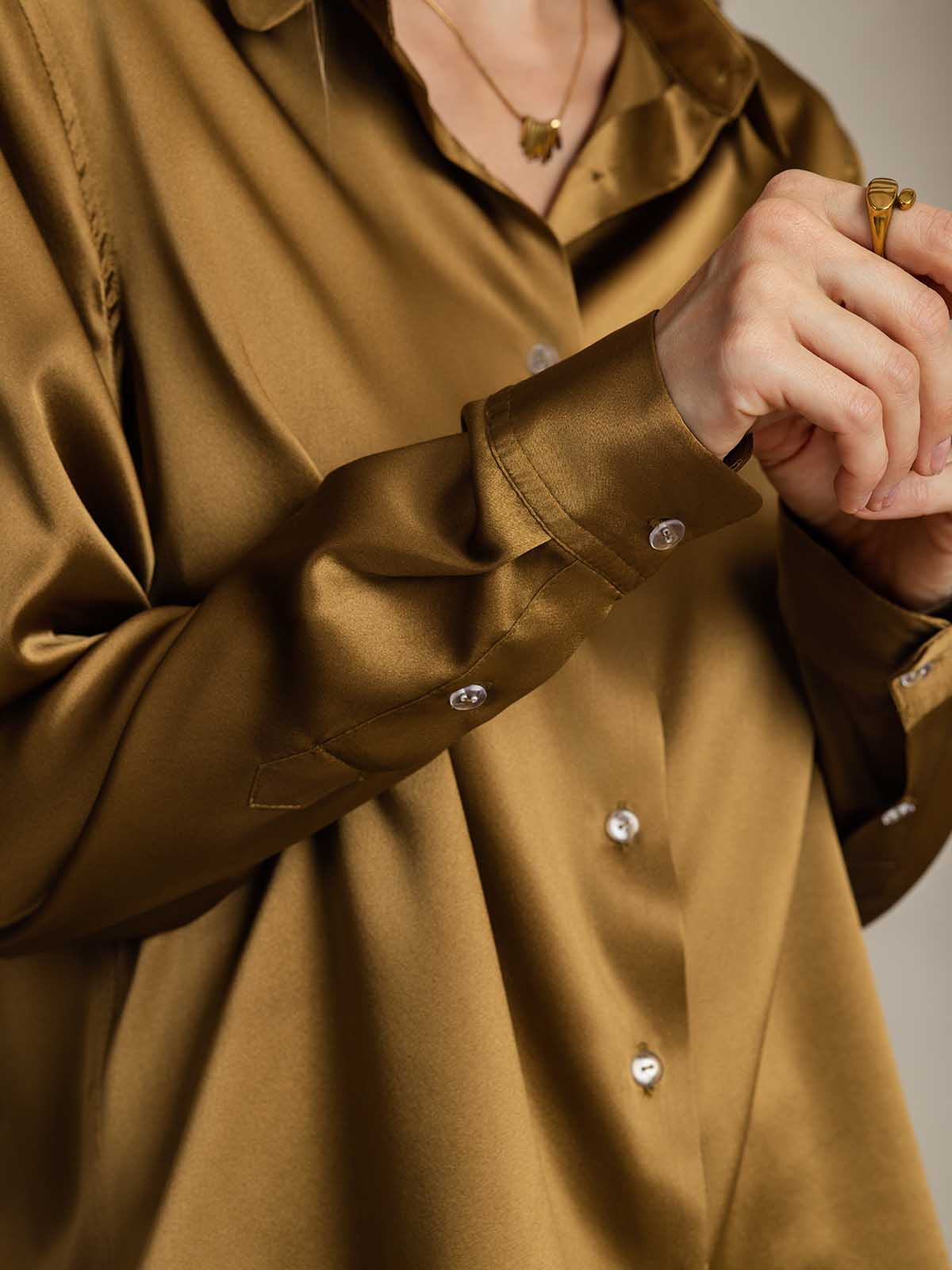 [Bronze] SilkSilky-DK Silke Lapel Collar Dameskjorte 004