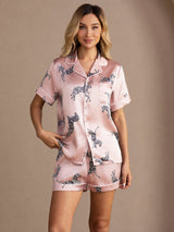[Pink Zebra] SilkSilky-DK Short Sleeve Lapel Collar Dame Pyjamas 001