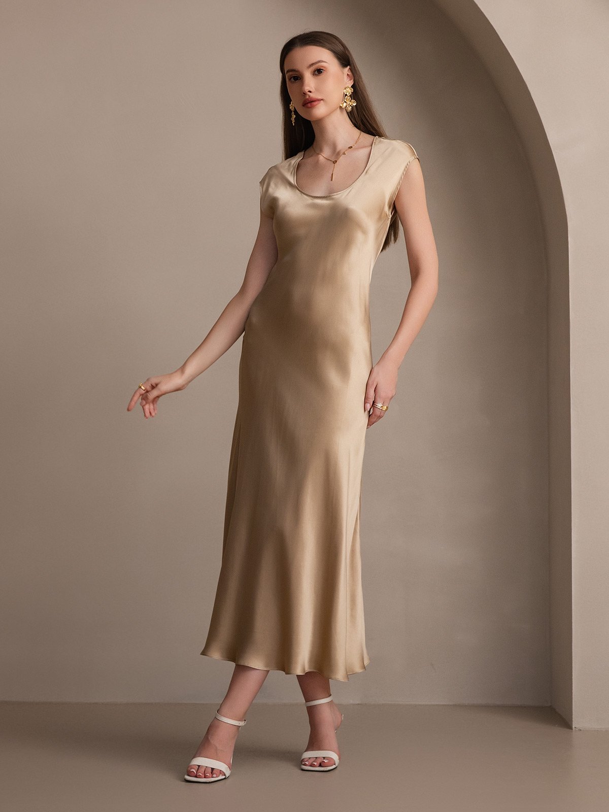 [Champagne] SilkSilky-DK 19Momme Silke Dress 006