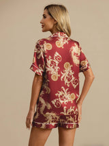 [Vinrød Drage] SilkSilky-DK Short Sleeve Lapel Collar Dame Pyjamas 002