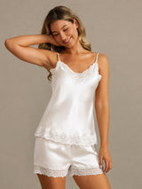[Hvid] SilkSilky-DK Sleeveless V Neck Camisole Sæt 001