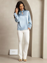 [Gråblå] SilkSilky-DK 19Momme Silke Womens Shirt 013