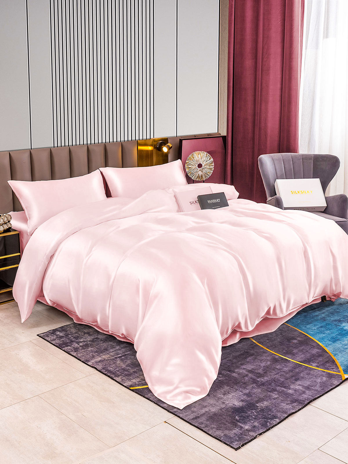 [Lyserød] SilkSilky-DK 22Momme Bedding Set 002