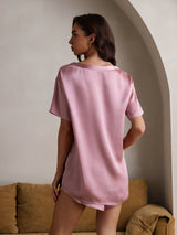 [Bleg Mauve] SilkSilky-DK Short Sleeve Round Neck Dame Pyjamas 002