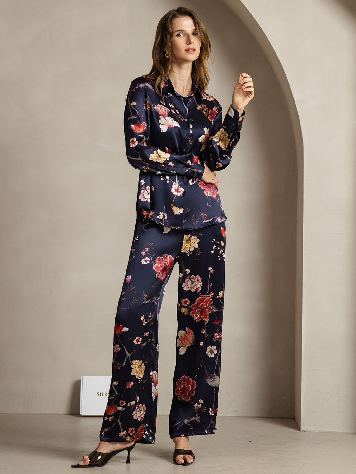 [MarineBlomster] SilkSilky-DK 19Momme Silke Lapel Collar Women''s Outfit Sets 004