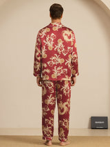[Vinrød Drage] SilkSilky-DK Long Sleeve Notch Collar Pyjamas til Mænd 002