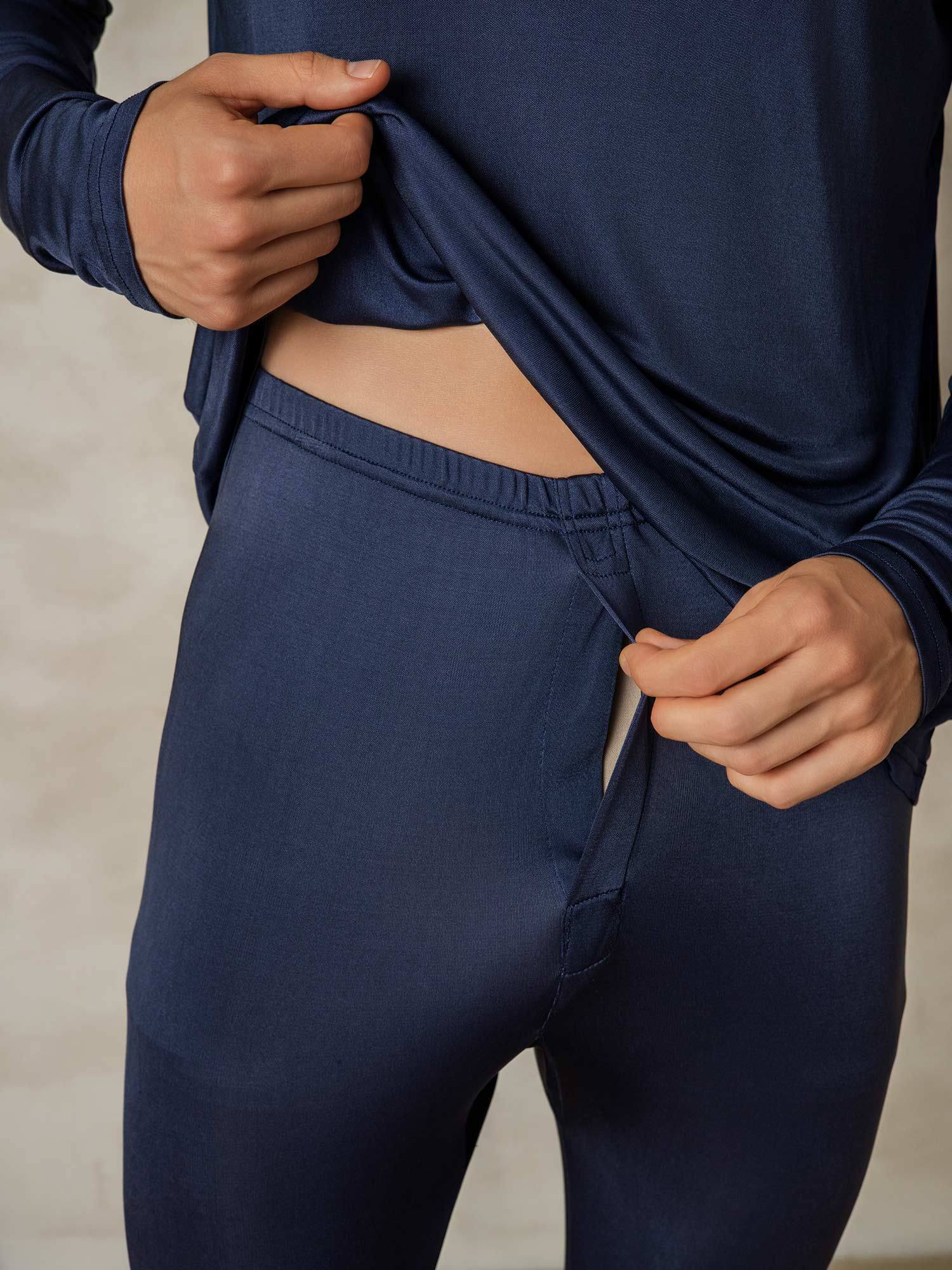 [Mørkeblå] SilkSilky-DK Silke Mens Pajamas 005