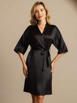 [Sort] SilkSilky-DK Halv ærme Dame Morgenkåbe 003