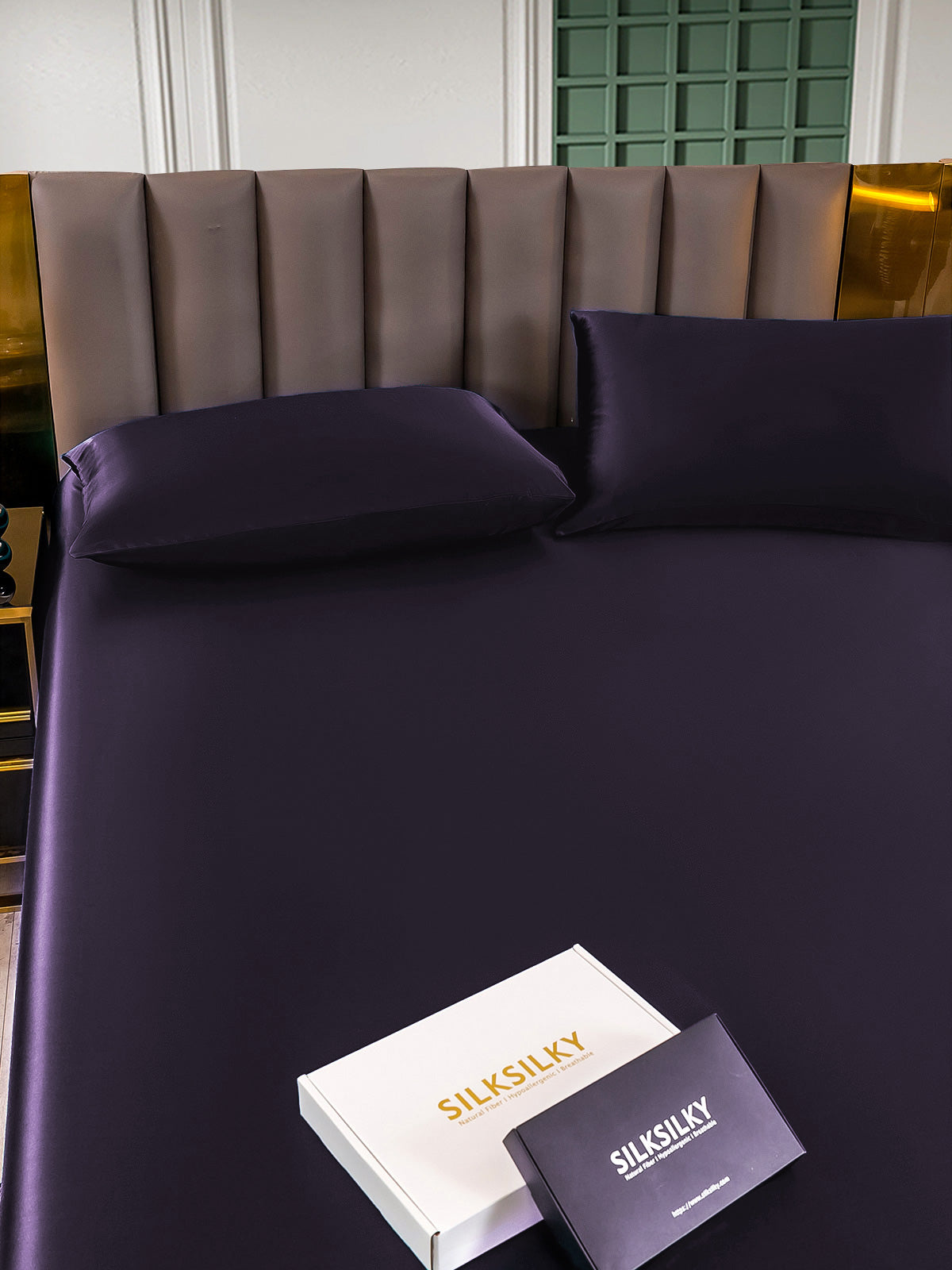 [Mørke Lilla] SilkSilky-DK 22Momme Bedding Set 003,