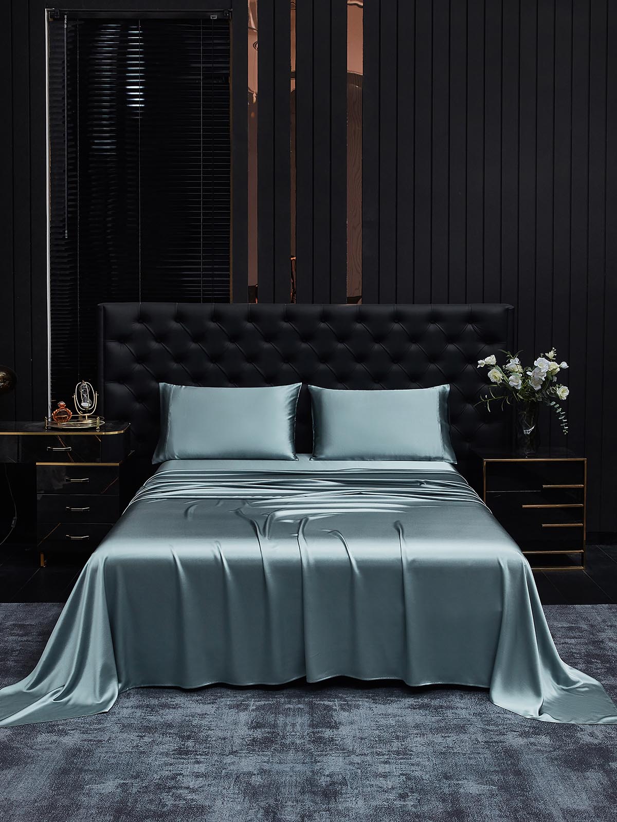 [Gråblå] SilkSilky-DK 19Momme Bedding Set 001