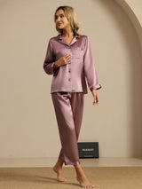 [Bleg Mauve] SilkSilky-DK Long Sleeve Lapel Collar Dame Pyjamas 008