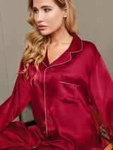 [Vin] SilkSilky-DK Long Sleeve Lapel Collar Dame Pyjamas 009
