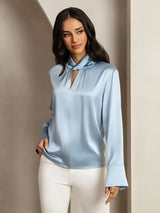 [Gråblå] SilkSilky-DK 19Momme Silke Womens Shirt 008