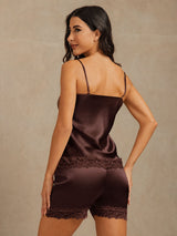 [Brun] SilkSilky-DK Sleeveless V Neck Camisole Sæt 005