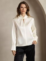[Elfenben] SilkSilky-DK Long Sleeve Keyhole Neck Damebluser 001