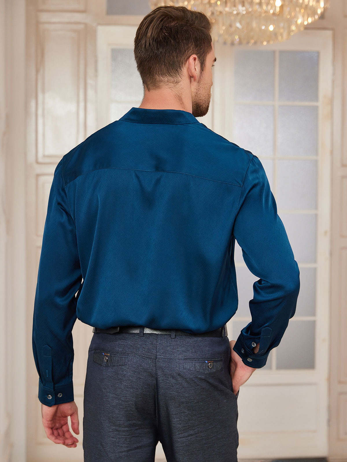 [Blågrøn] SilkSilky-DK Silke Mens Shirt 002