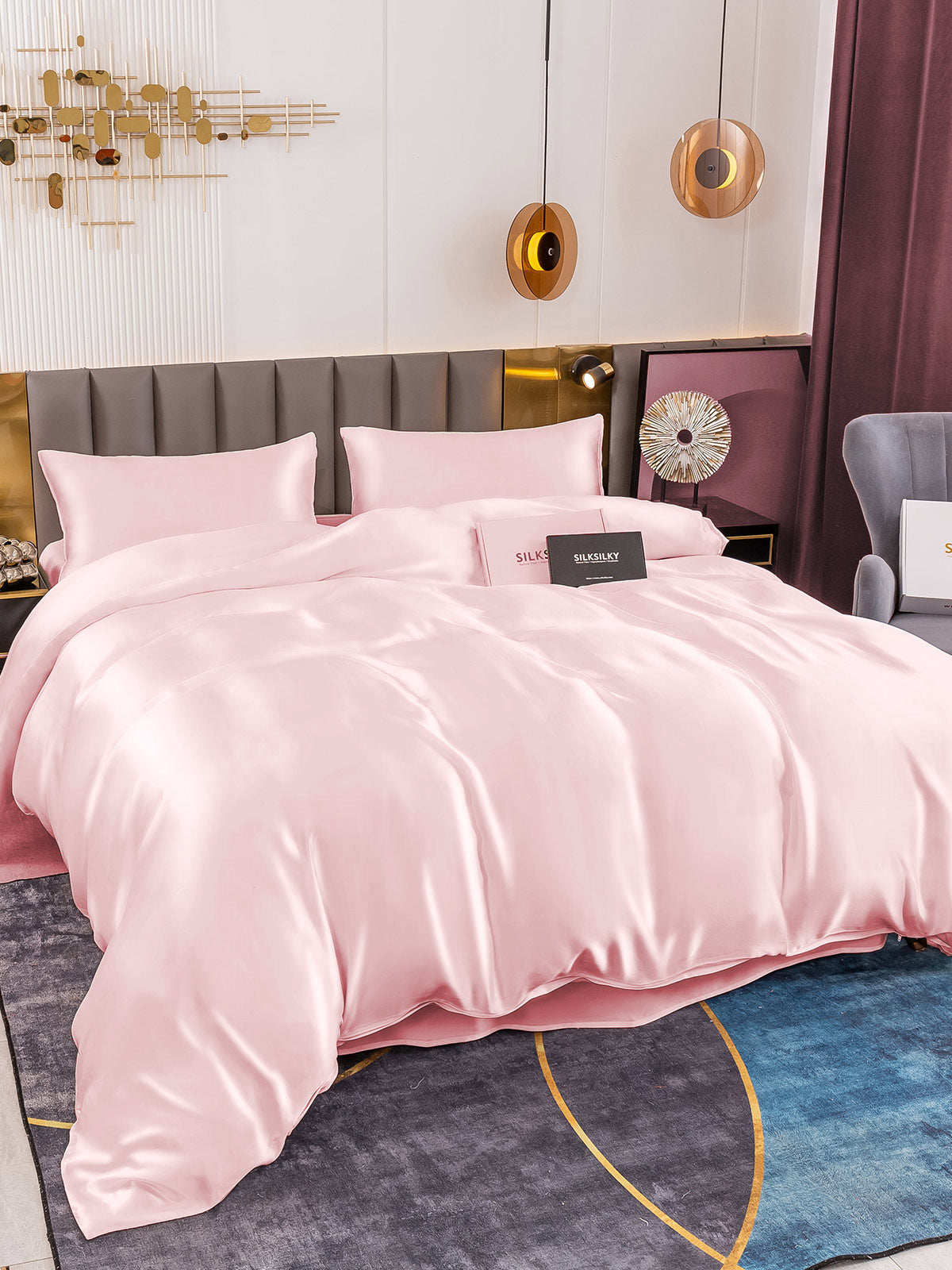 [Lyserød] SilkSilky-DK 19Momme Bedding Set 003
