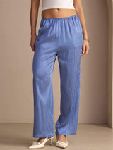 [Blå Nålestribet] SilkSilky-DK Womens Pants 005