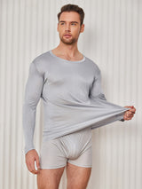 [Lysegrå] SilkSilky-DK Long Sleeve Round Neck Herre T-shirt 003