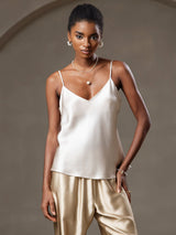 [Beige] SilkSilky-DK Spaghetti Strap V Neck Camisole Top 001