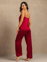[Vin] SilkSilky-DK 19Momme Spaghetti Rem Dyb Rund Halsudskæring Camisole Sæt 002