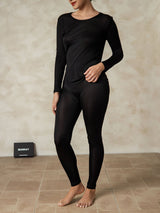 [Sort] SilkSilky-DK Long Sleeve Round Neck Dame Lange Underbukser 004
