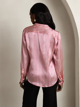 [Rosa Stribe] SilkSilky-DK Long Sleeve Lapel Collar Dameskjorte 002