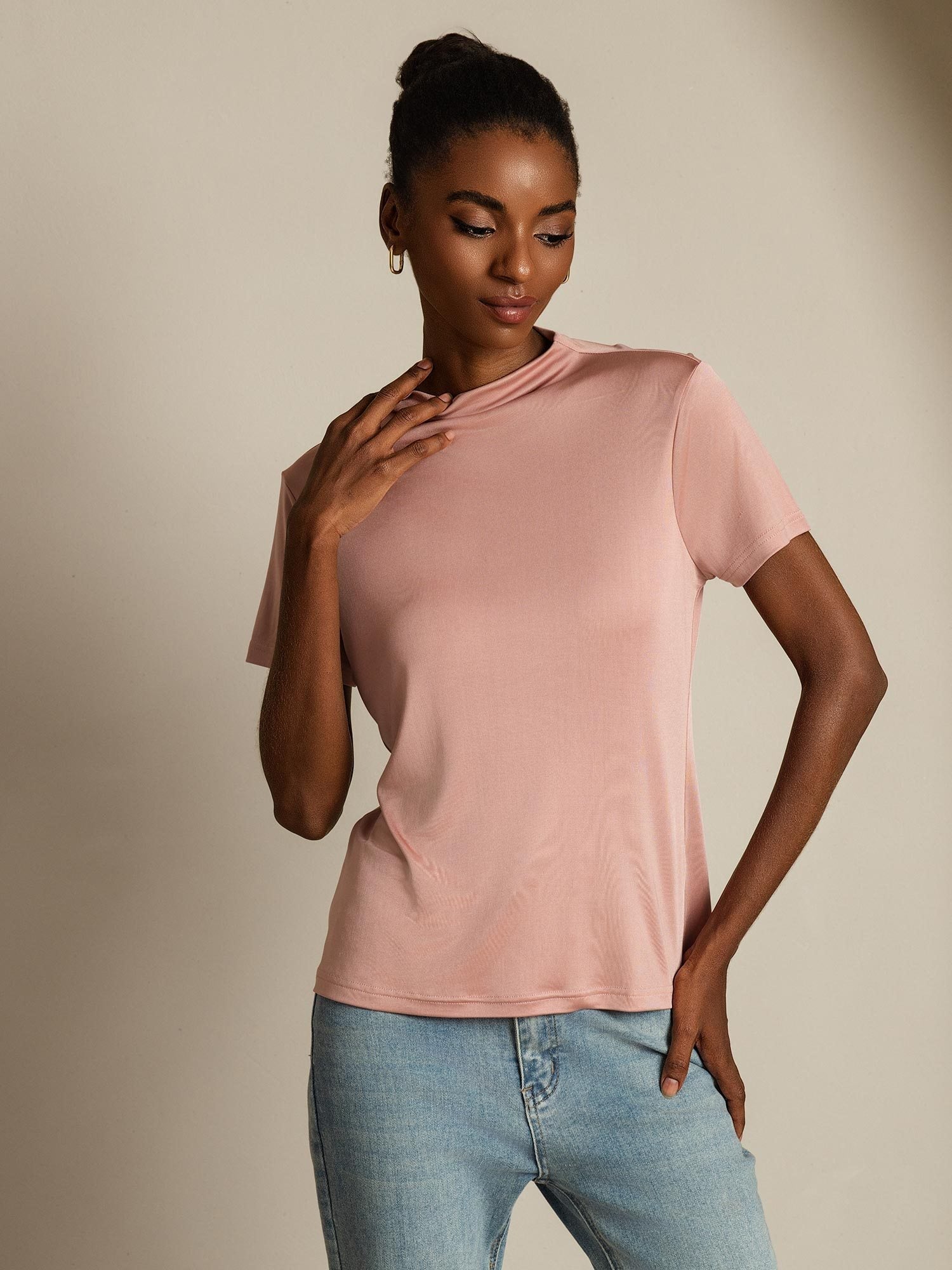 [Lyserød] SilkSilky-DK Silke Womens T-Shirt 005