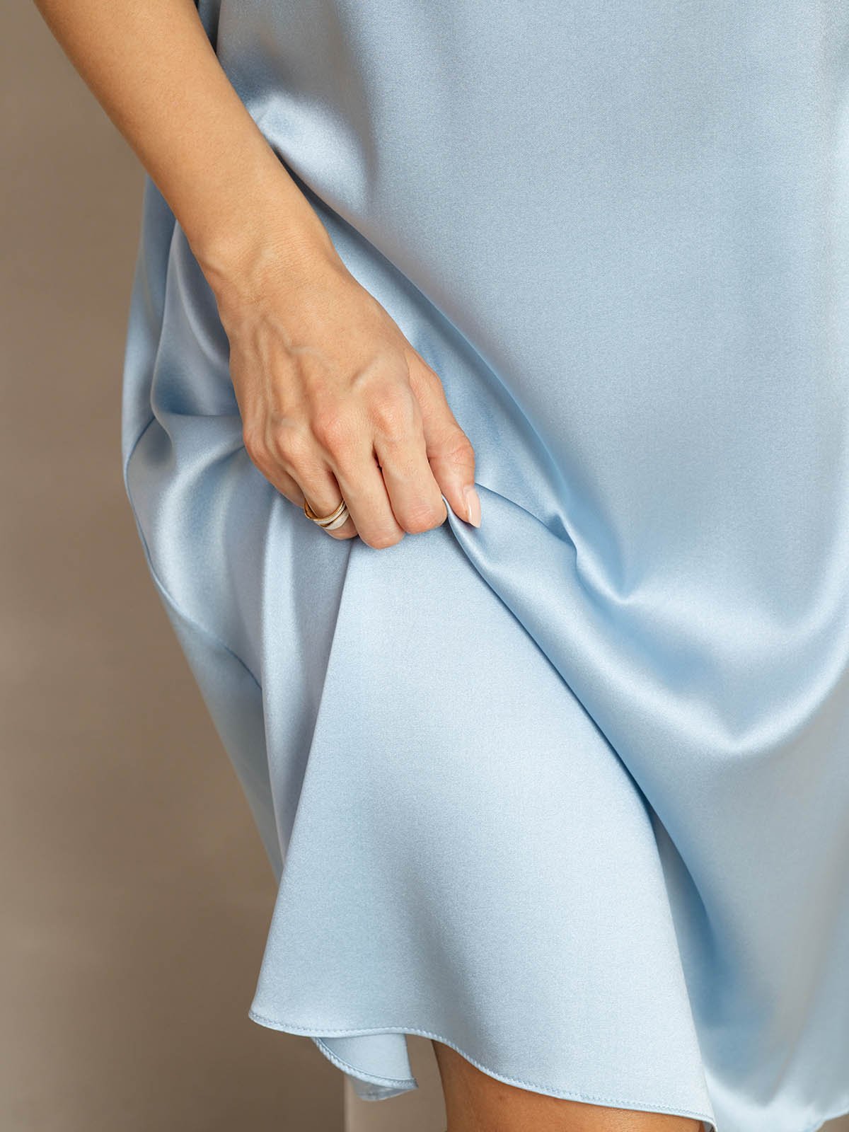 [Gråblå] SilkSilky-DK 19Momme Silke Square Neck Kjole 007