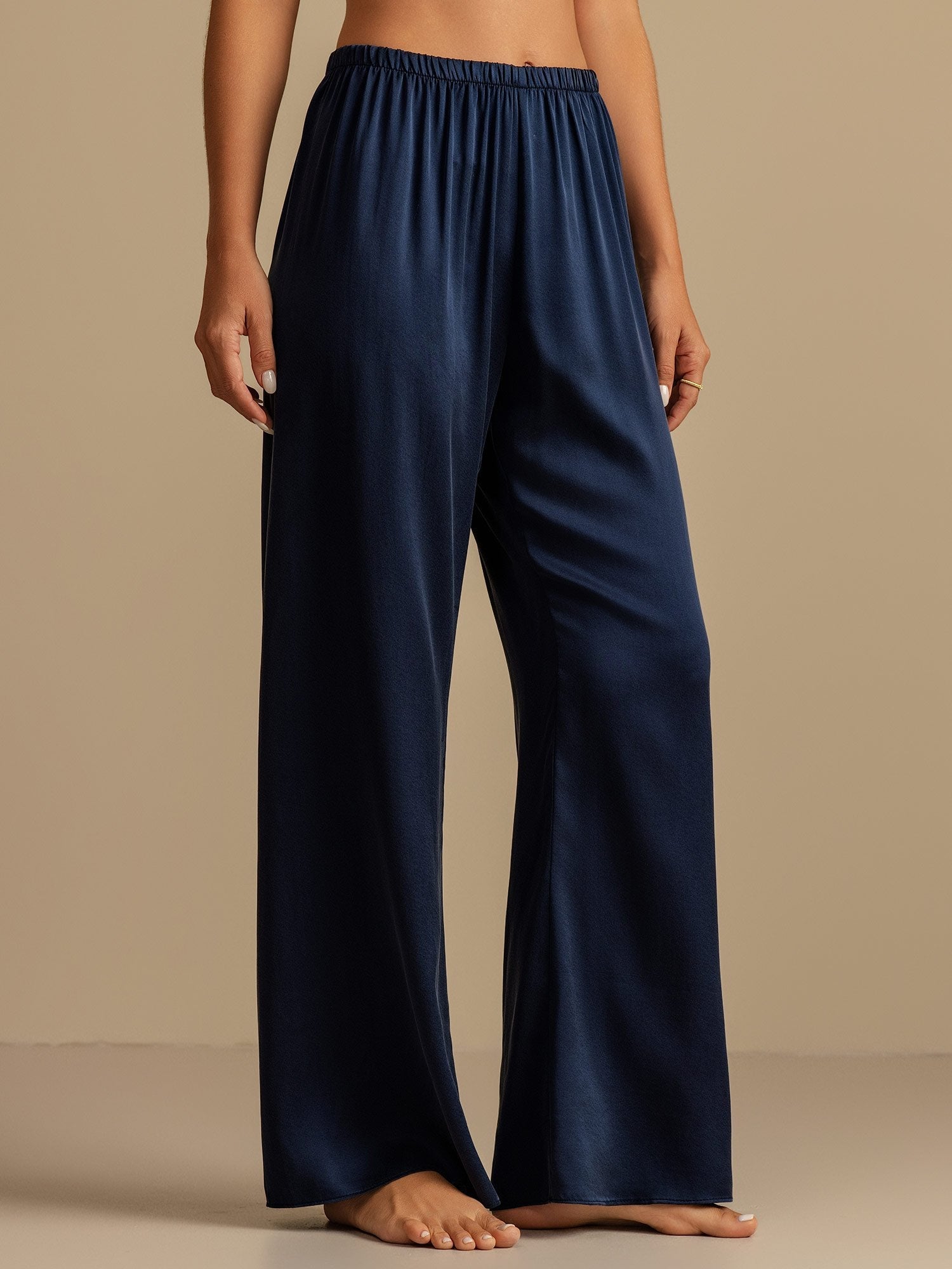 [Mørkeblå] SilkSilky-DK 19Momme Silke Womens Sleep Bottoms 001,