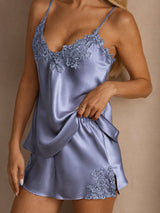 [Stål Blå] SilkSilky-DK Sleeveless V Neck Camisole Sæt 004