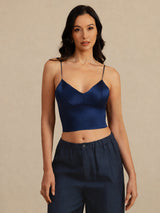 [Mørkeblå] SilkSilky-DK Spaghetti Strap V Neck Camisole Top 003