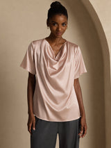 [Toscana] SilkSilky-DK Short Sleeve Cowl Neck Damebluser 001