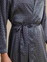 [Marine Ginkgo] SilkSilky-DK Long Sleeve V Neck Morgenkåbe til Mænd 006