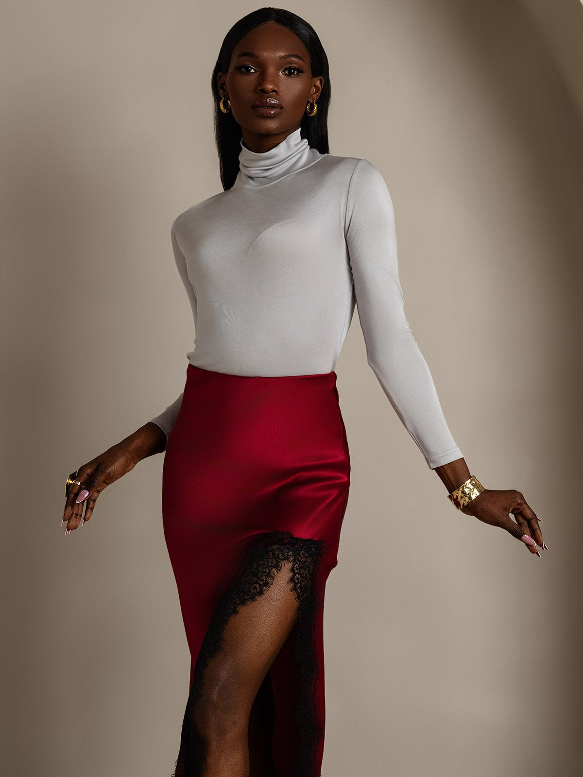 [Lysegrå] SilkSilky-DK Langærmet Rullekrave T-shirt til kvinder 003