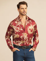 [Vinrød Drage] SilkSilky-DK Long Sleeve Lapel Collar Herreskjorte 003