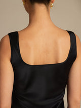 [Sort] SilkSilky-DK 19Momme Ærmeløs Dyb Rund Halsudskæring Camisole Top 007