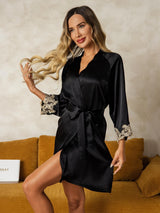 [Sort] SilkSilky-DK 3/4 Sleeve Dame Morgenkåbe 001
