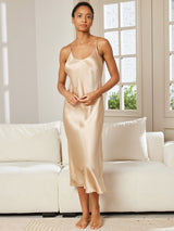 [Champagne] SilkSilky-DK Sleeveless V Neck Natkjole 005