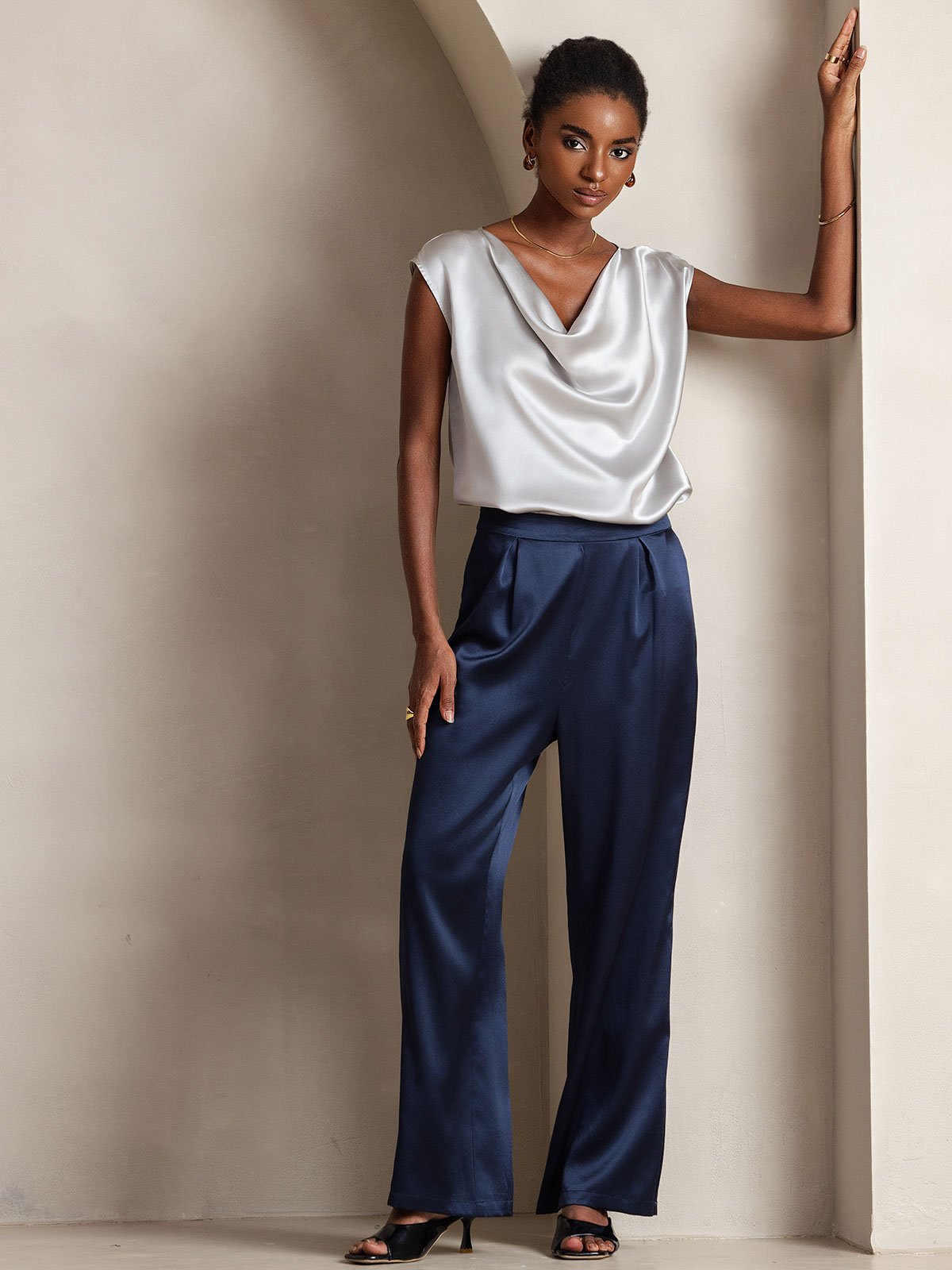 [Mørkeblå] SilkSilky-DK 19Momme Silke Womens Pants 001