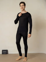 [Sort] SilkSilky-DK Langærmet Rund Hals Herre Lange Underbukser 001