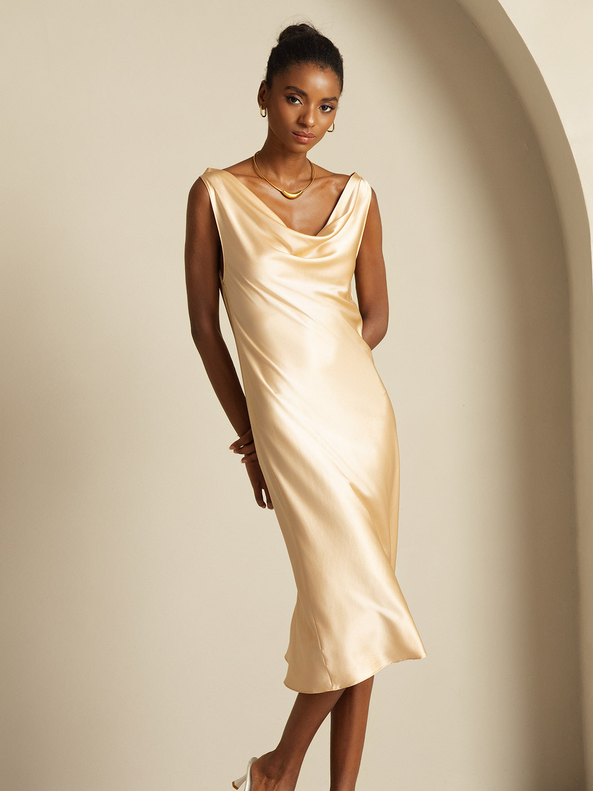 [Champagne] SilkSilky-DK 19Momme Silke Dress 007