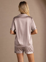 [Skyggegrå] SilkSilky-DK Short Sleeve Lapel Collar Dame Pyjamas 002