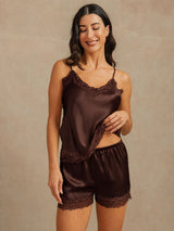 [Brun] SilkSilky-DK Sleeveless V Neck Camisole Sæt 002