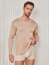 [Beige] SilkSilky-DK Long Sleeve Round Neck Herre T-shirt 001